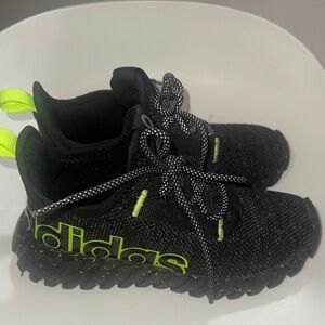 Adidas Kids Black Sneakers with Neon Green Highlights